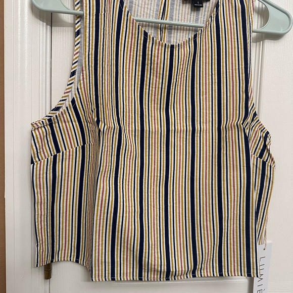 Lumiere Navy, Tan, and Pink Striped Crop Top NWT - Picture 1 of 7